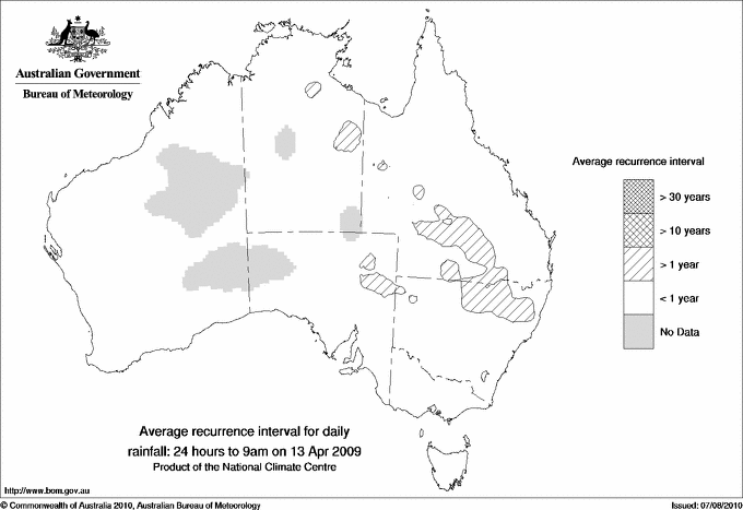 Australian daily rainfall average recurrence interval maps