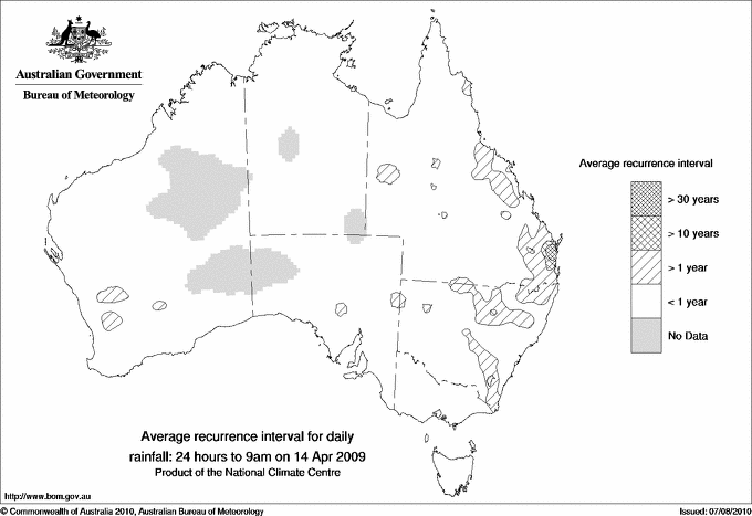 Australian daily rainfall average recurrence interval maps