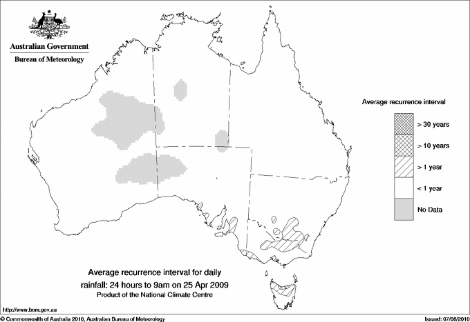 Australian daily rainfall average recurrence interval maps