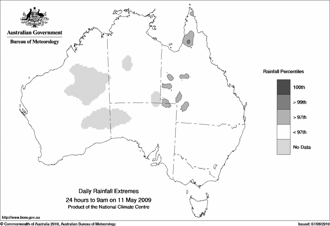 Australian daily rainfall extreme area maps