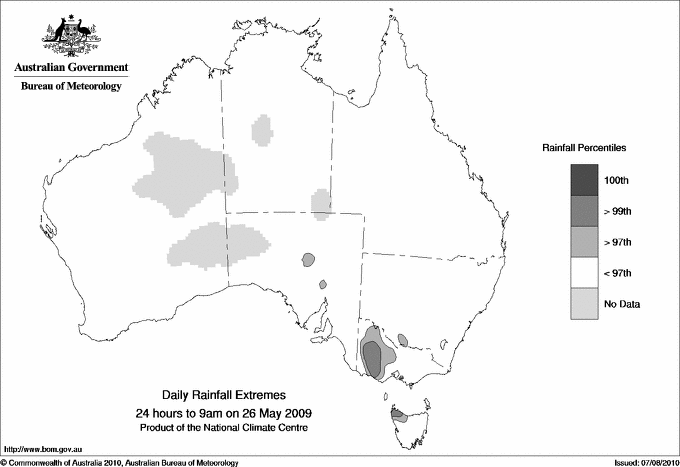 Australian daily rainfall extreme area maps