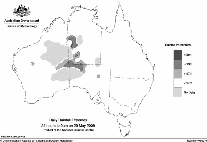 Australian daily rainfall extreme area maps