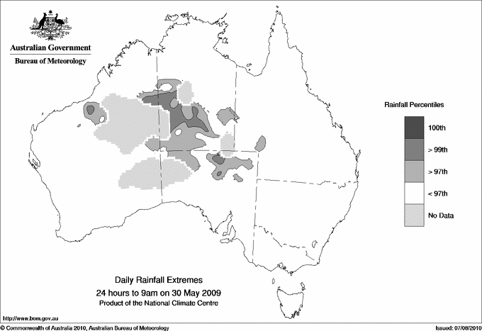 Australian daily rainfall extreme area maps