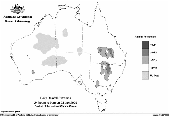 Australian daily rainfall extreme area maps