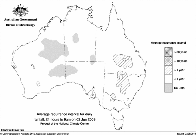 Australian daily rainfall average recurrence interval maps