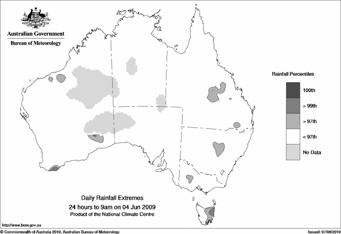 Australian daily rainfall extreme area maps