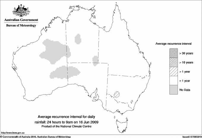 Australian daily rainfall average recurrence interval maps