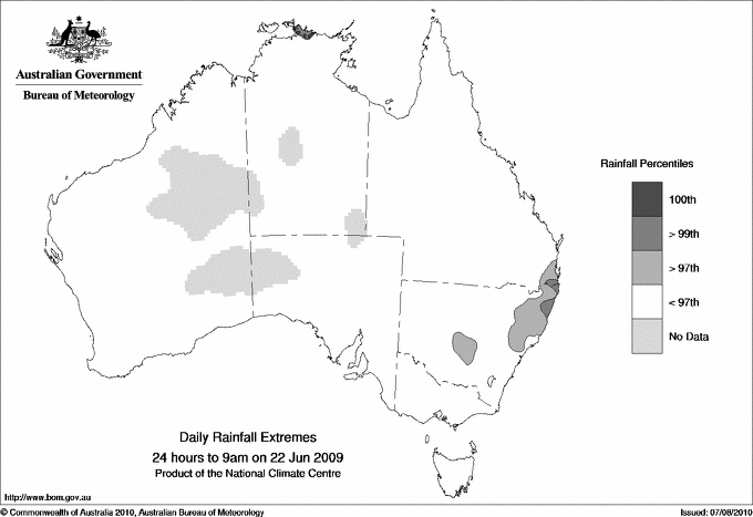 Australian daily rainfall extreme area maps