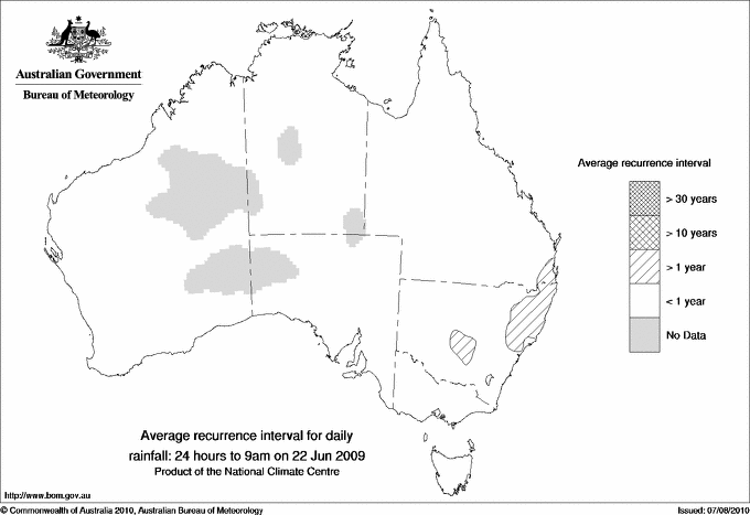 Australian daily rainfall average recurrence interval maps