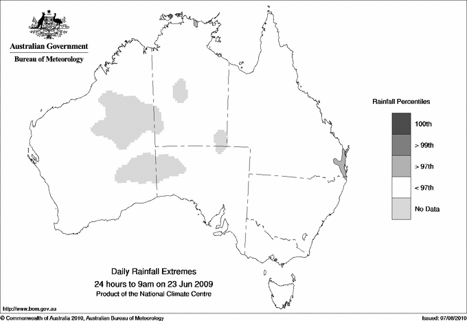 Australian daily rainfall extreme area maps