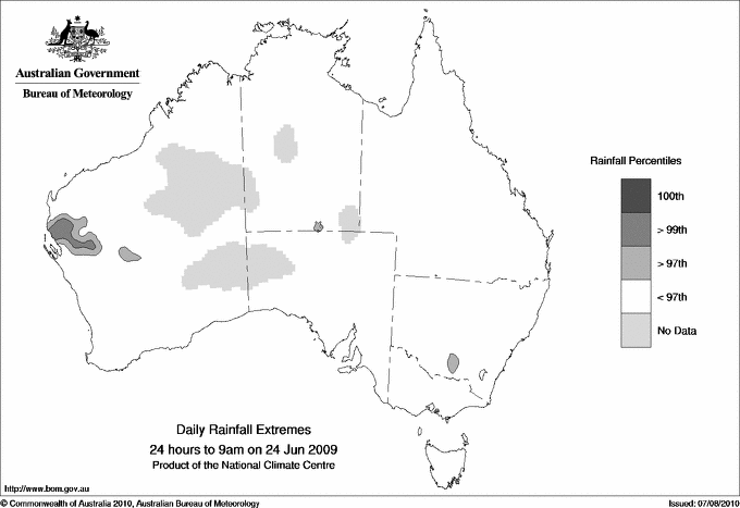 Australian daily rainfall extreme area maps