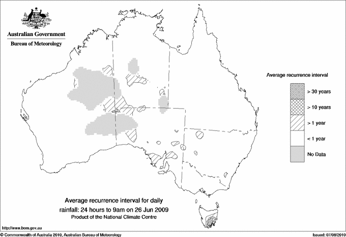 Australian daily rainfall average recurrence interval maps