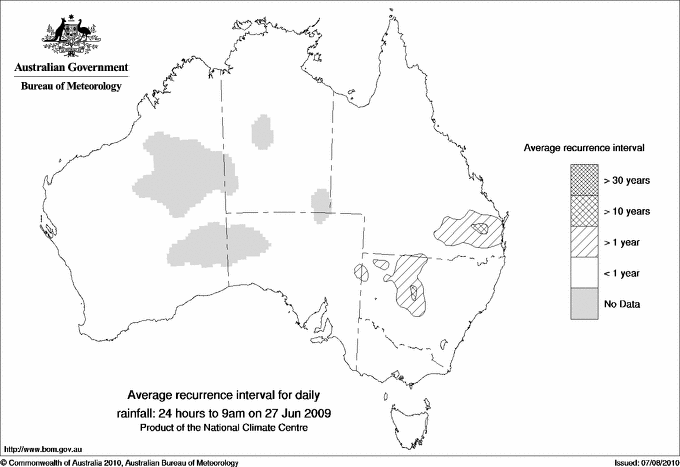 Australian daily rainfall average recurrence interval maps