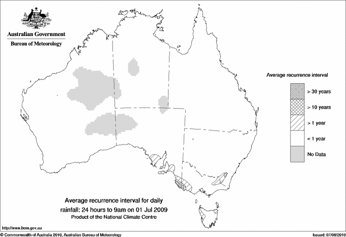 Australian daily rainfall average recurrence interval maps