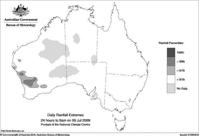 Australian daily rainfall extreme area maps