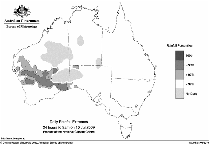 Australian daily rainfall extreme area maps