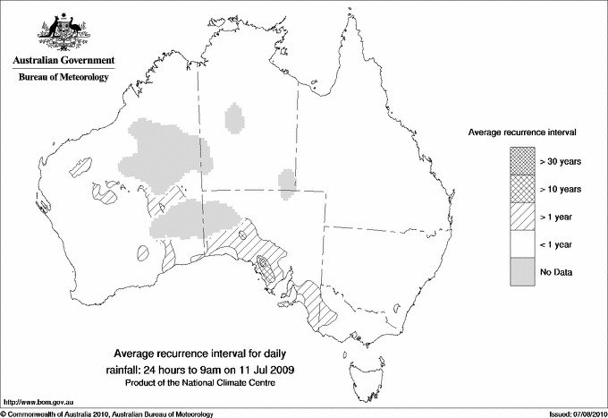 Australian daily rainfall average recurrence interval maps
