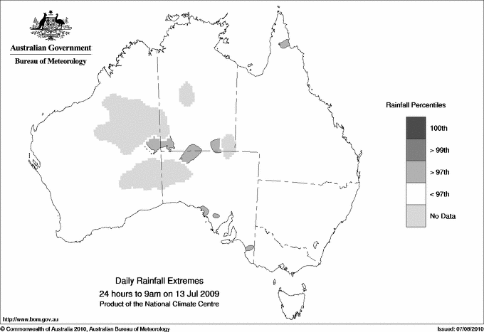 Australian daily rainfall extreme area maps