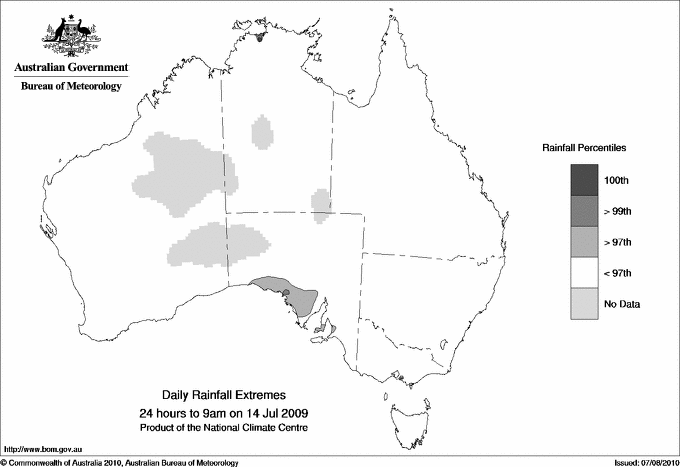 Australian daily rainfall extreme area maps