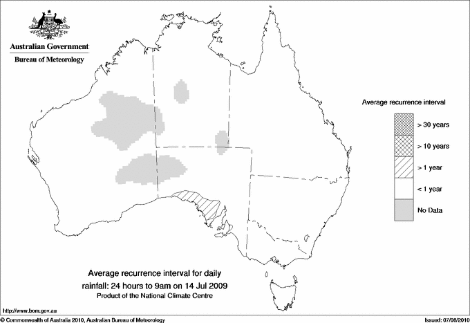 Australian daily rainfall average recurrence interval maps