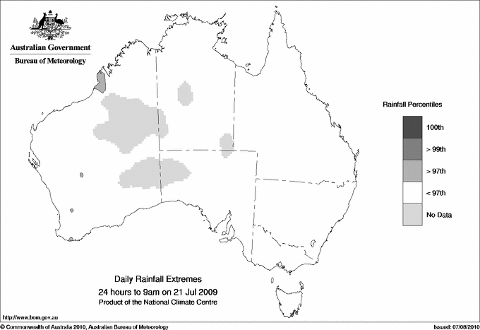 Australian daily rainfall extreme area maps