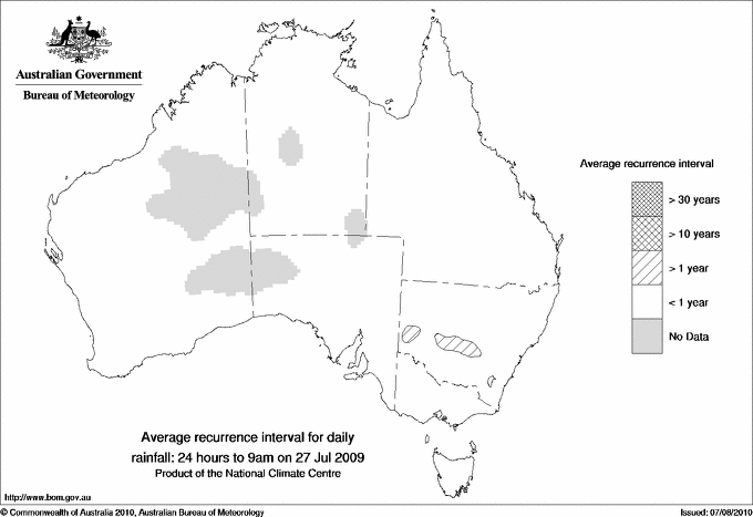Australian daily rainfall average recurrence interval maps