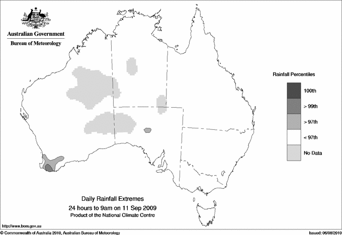 Australian daily rainfall extreme area maps