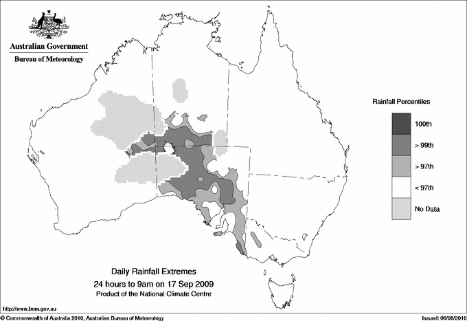 Australian daily rainfall extreme area maps