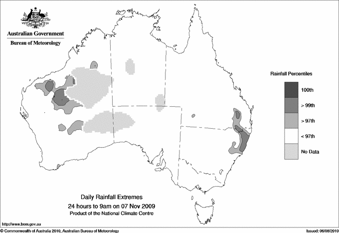 Australian daily rainfall extreme area maps