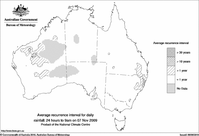 Australian daily rainfall average recurrence interval maps