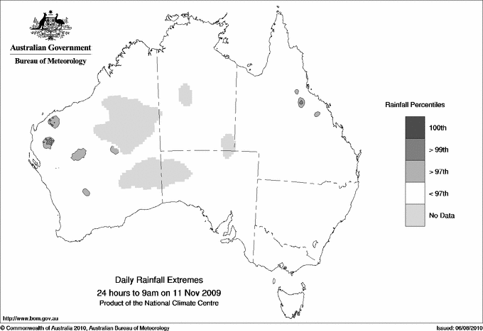 Australian daily rainfall extreme area maps