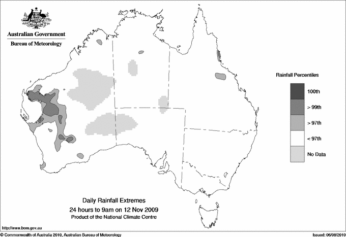 Australian daily rainfall extreme area maps