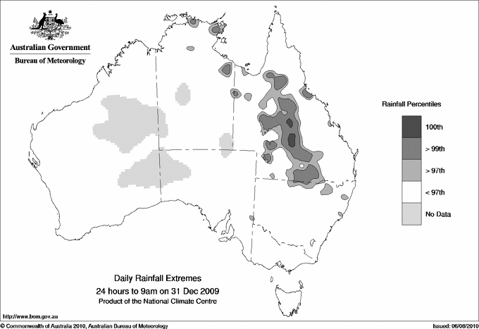 Australian daily rainfall extreme area maps
