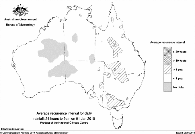Australian daily rainfall average recurrence interval maps