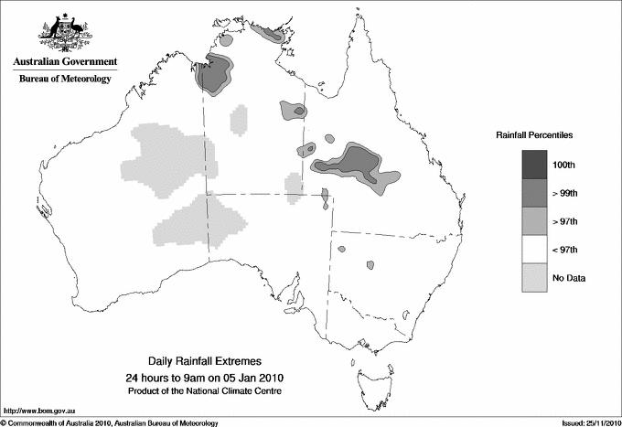 Australian daily rainfall extreme area maps