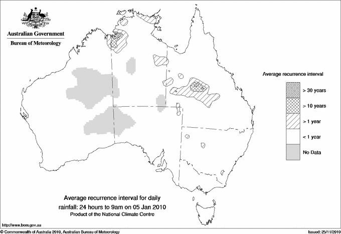 Australian daily rainfall average recurrence interval maps