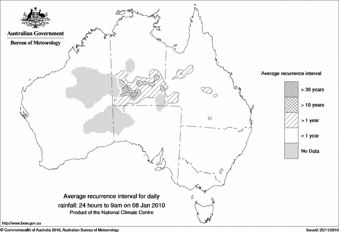 Australian daily rainfall average recurrence interval maps