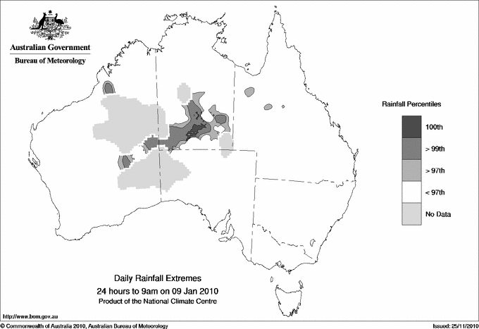 Australian daily rainfall extreme area maps