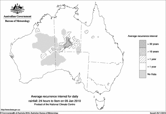 Australian daily rainfall average recurrence interval maps