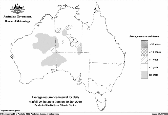 Australian daily rainfall average recurrence interval maps