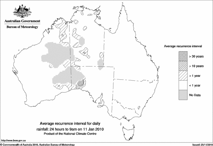 Australian daily rainfall average recurrence interval maps