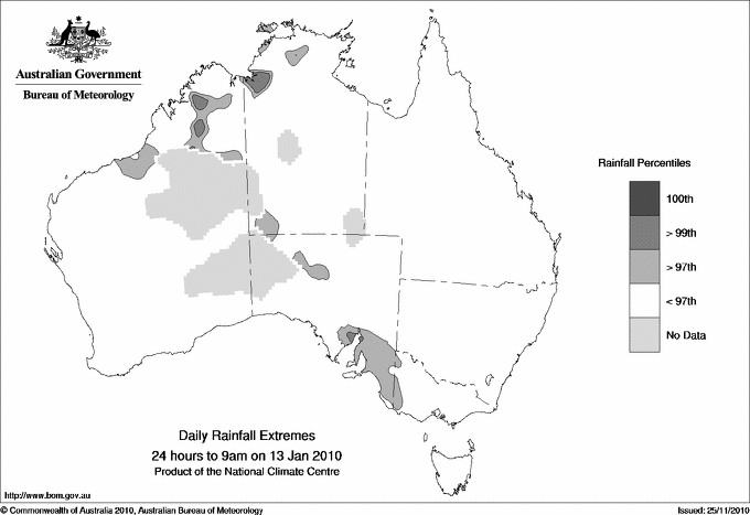 Australian daily rainfall extreme area maps