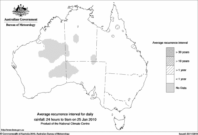 Australian daily rainfall average recurrence interval maps