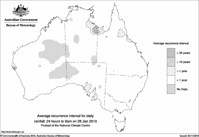 Australian daily rainfall average recurrence interval maps