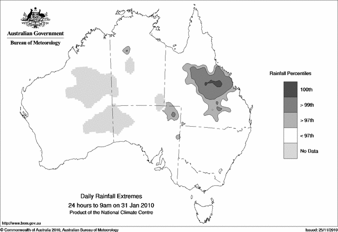Australian daily rainfall extreme area maps