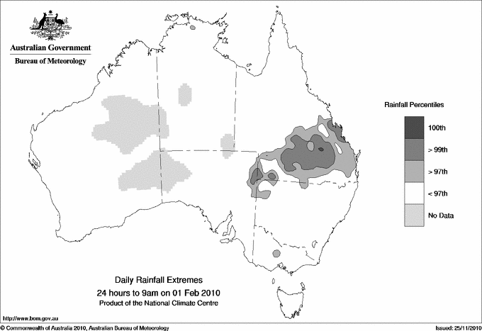 Australian daily rainfall extreme area maps