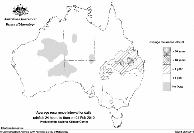 Australian daily rainfall average recurrence interval maps