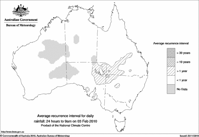 Australian daily rainfall average recurrence interval maps