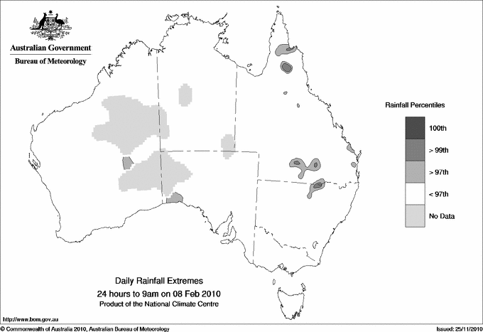 Australian daily rainfall extreme area maps