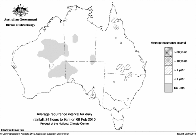 Australian daily rainfall average recurrence interval maps